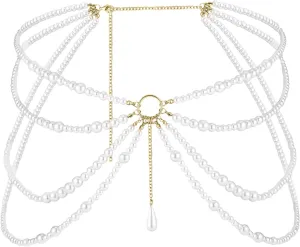 Layered Pearl Waist Chain, Bikini Beads Waist Body Belly Chain Belt, Trendy Gold Chain Fashion Jewelry Festival Rave Beach Accessories Waistband Sweater Dress for Women and Girls
