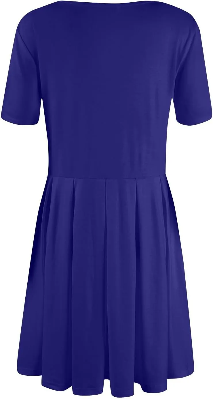 lcyhony Midi Dresses for Women Casual Summer Short Sleeve Crewneck Pleated Tshirt Dress Y2k Vacation Beach Dress with Pockets