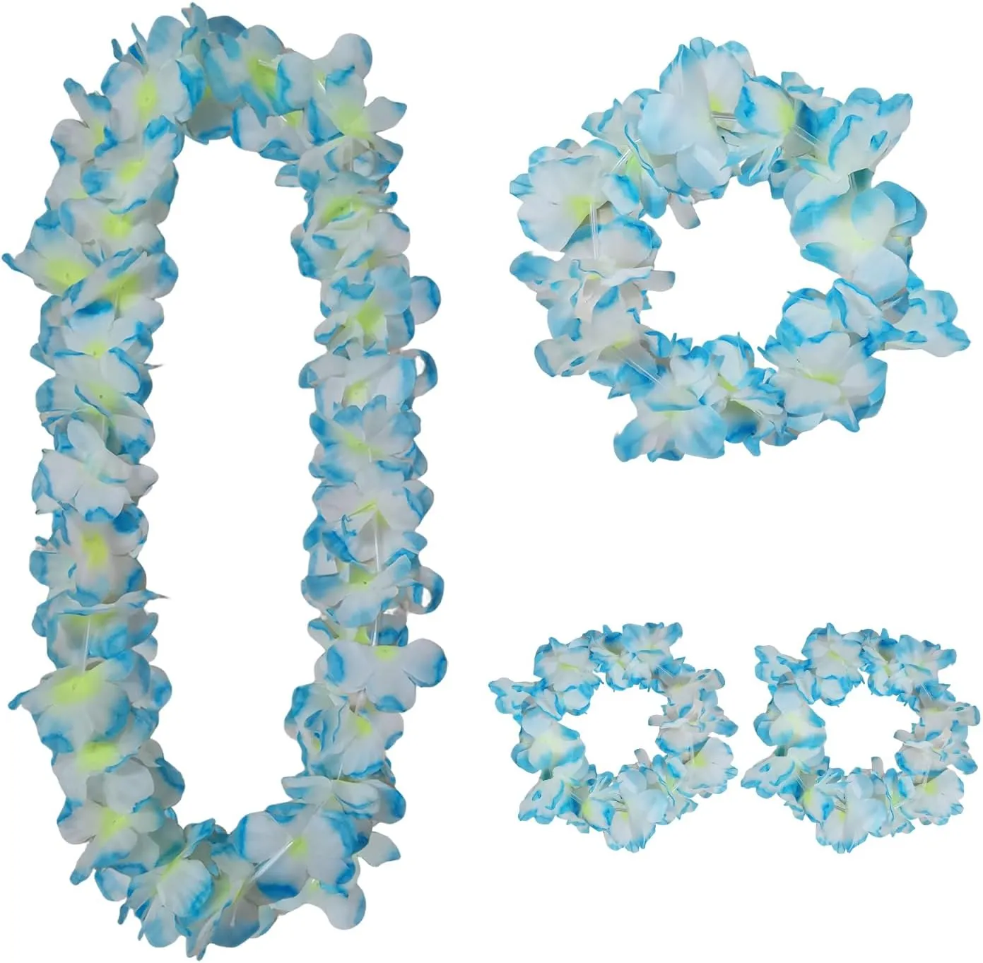 Leis for Luau Party, Thickened Hawaiian Blue 1 2 4 6 Set Leis Bulk, Tropical Flower Lei Headband Party Supplies