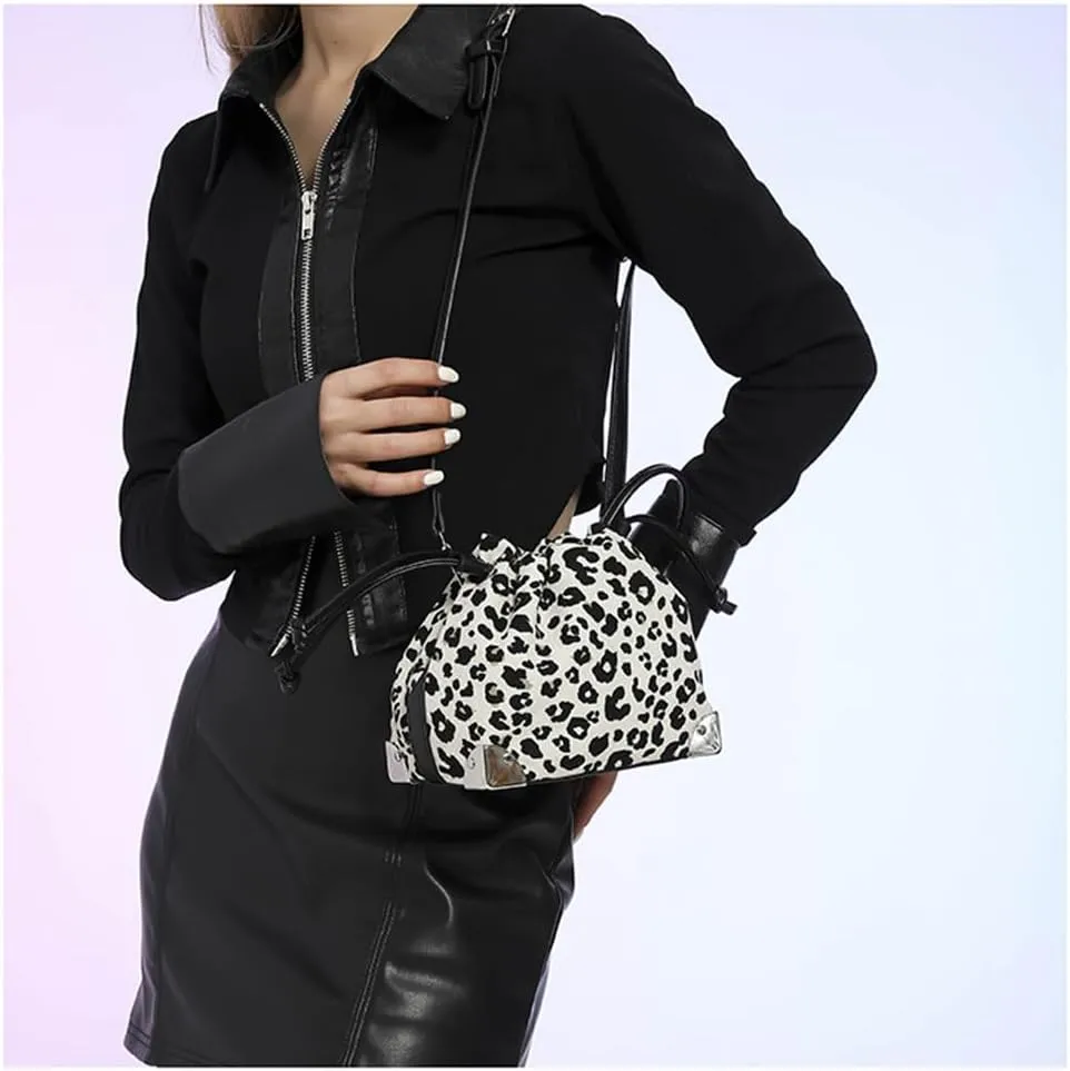 Leopard Print Drawstring Bucket Bag Hobo Crossbody Bucket Handbag and Purse Cheetah Print Satchel Drawstring Bag