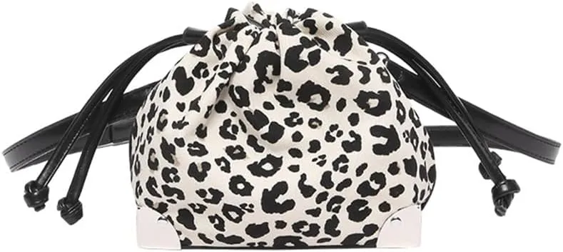 Leopard Print Drawstring Bucket Bag Hobo Crossbody Bucket Handbag and Purse Cheetah Print Satchel Drawstring Bag