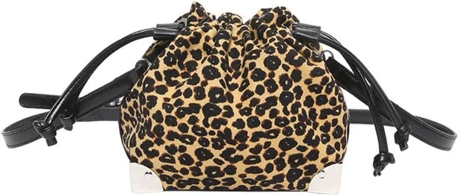 Leopard Print Drawstring Bucket Bag Hobo Crossbody Bucket Handbag and Purse Cheetah Print Satchel Drawstring Bag