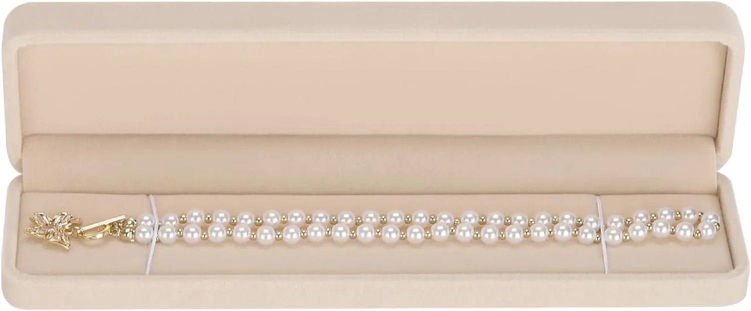 LETURE 4 Pieces Velvet Bracelet Necklace Pendant Jewelry Box, Small Long Jewelry Watch Gift Box for Proposal, Wedding, Engagement, Christmas (Apricot-4PCS)