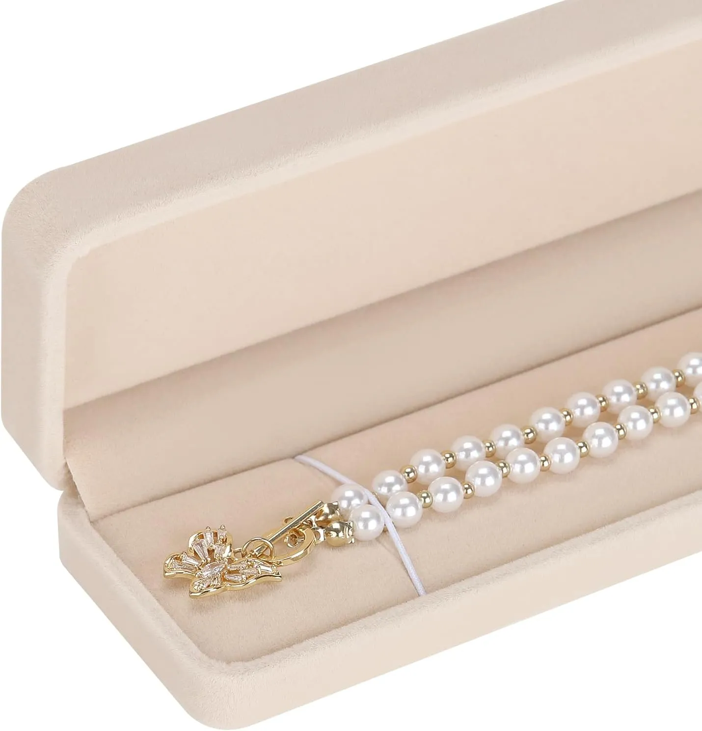 LETURE 4 Pieces Velvet Bracelet Necklace Pendant Jewelry Box, Small Long Jewelry Watch Gift Box for Proposal, Wedding, Engagement, Christmas (Apricot-4PCS)