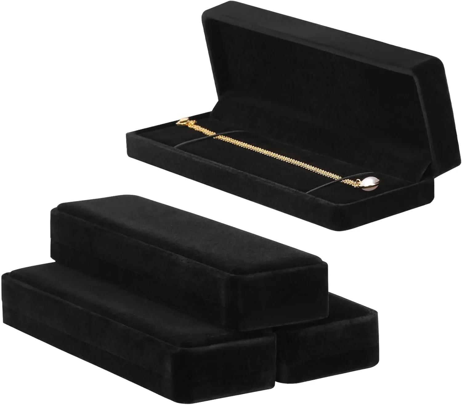 LETURE 4 Pieces Velvet Bracelet Necklace Pendant Jewelry Box, Small Long Jewelry Watch Gift Box for Proposal, Wedding, Engagement, Christmas (BLACK-4PCS)