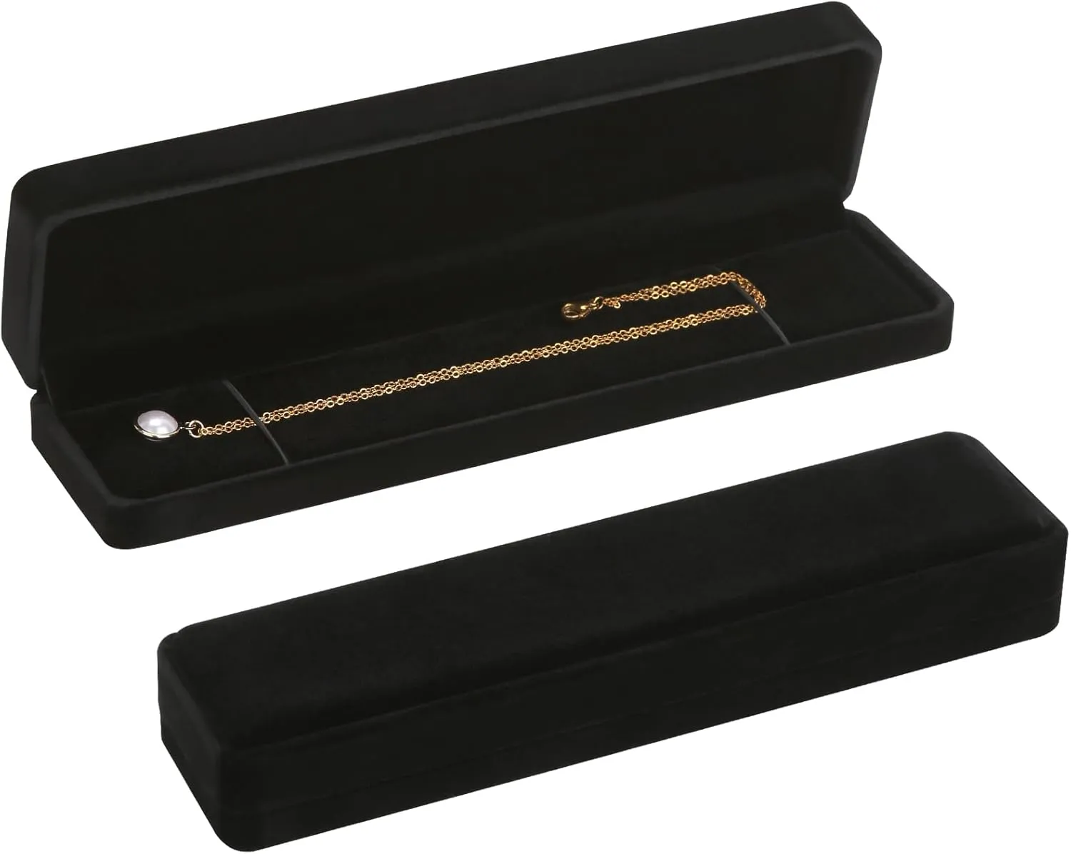 LETURE 4 Pieces Velvet Bracelet Necklace Pendant Jewelry Box, Small Long Jewelry Watch Gift Box for Proposal, Wedding, Engagement, Christmas (BLACK-4PCS)