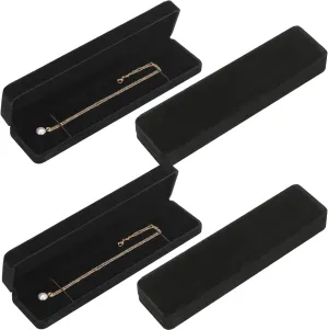 LETURE 4 Pieces Velvet Bracelet Necklace Pendant Jewelry Box, Small Long Jewelry Watch Gift Box for Proposal, Wedding, Engagement, Christmas (BLACK-4PCS)