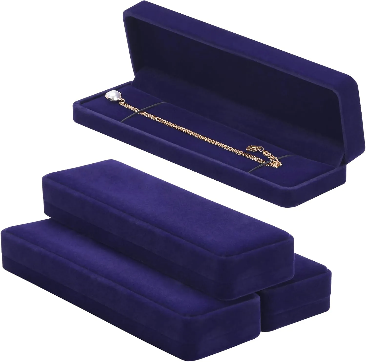 LETURE 4 Pieces Velvet Bracelet Necklace Pendant Jewelry Box, Small Long Jewelry Watch Gift Box for Proposal, Wedding, Engagement, Christmas (BLUE-4PCS)