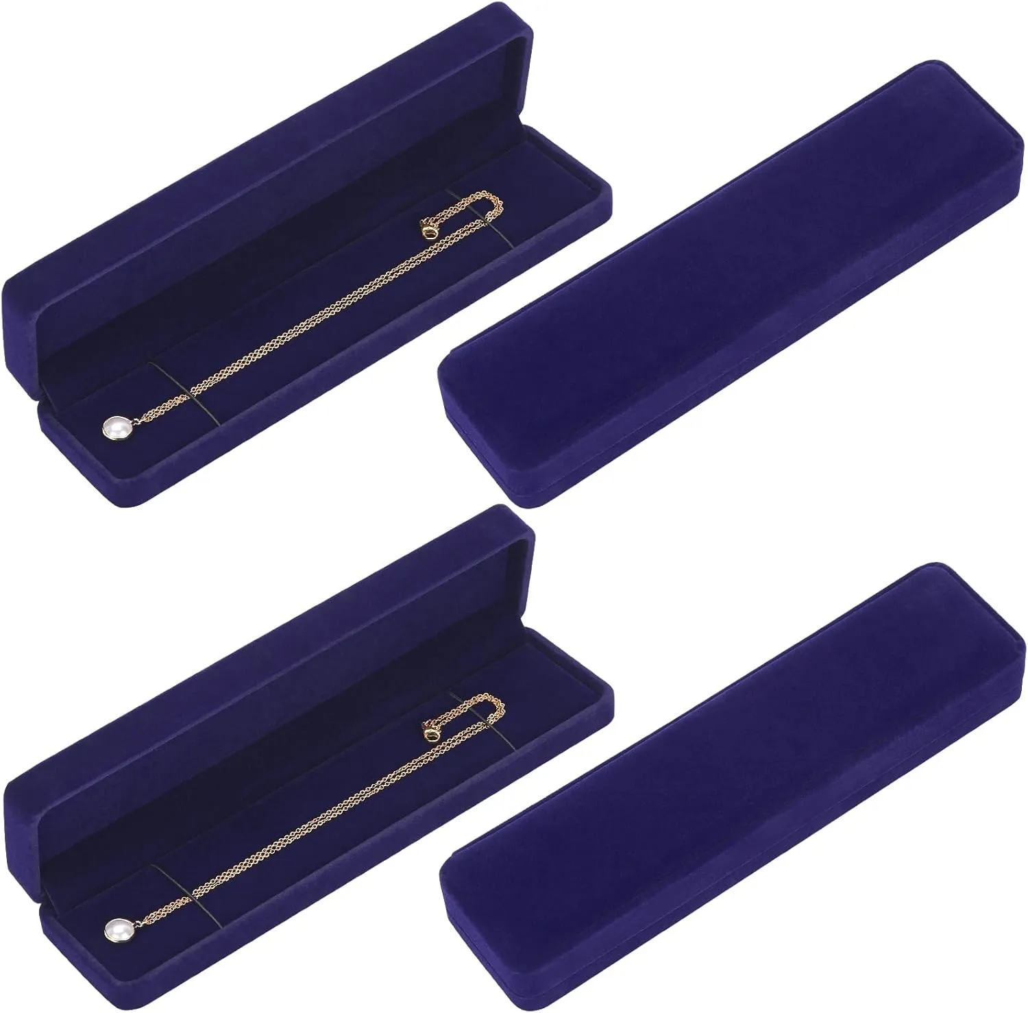 LETURE 4 Pieces Velvet Bracelet Necklace Pendant Jewelry Box, Small Long Jewelry Watch Gift Box for Proposal, Wedding, Engagement, Christmas (BLUE-4PCS)