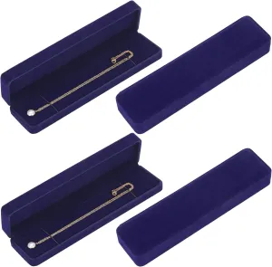 LETURE 4 Pieces Velvet Bracelet Necklace Pendant Jewelry Box, Small Long Jewelry Watch Gift Box for Proposal, Wedding, Engagement, Christmas (BLUE-4PCS)
