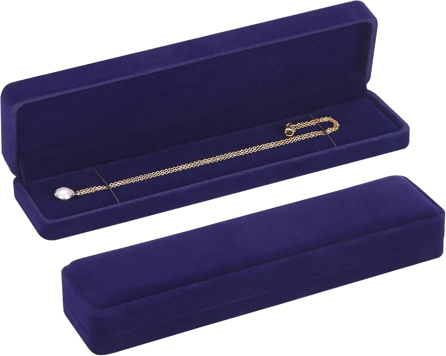 LETURE 4 Pieces Velvet Bracelet Necklace Pendant Jewelry Box, Small Long Jewelry Watch Gift Box for Proposal, Wedding, Engagement, Christmas (BLUE-4PCS)