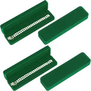 LETURE 4 Pieces Velvet Bracelet Necklace Pendant Jewelry Box, Small Long Jewelry Watch Gift Box for Proposal, Wedding, Engagement, Christmas (GREEN-4PCS)