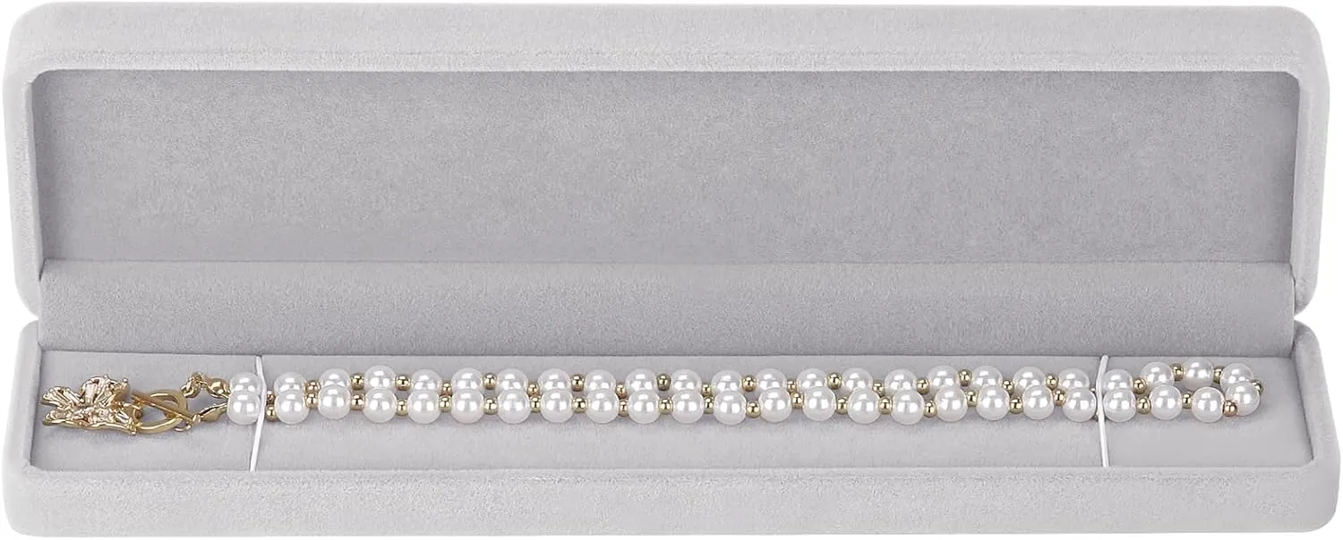 LETURE 4 Pieces Velvet Bracelet Necklace Pendant Jewelry Box, Small Long Jewelry Watch Gift Box for Proposal, Wedding, Engagement, Christmas (GREY-4PCS)