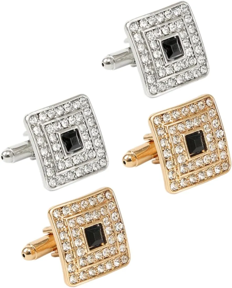 LIFKOME Men's Shirt Square Cufflinks Set of 2 Shiny Rhinestones Fashion Accessory for Men