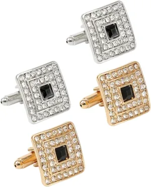 LIFKOME Men's Shirt Square Cufflinks Set of 2 Shiny Rhinestones Fashion Accessory for Men