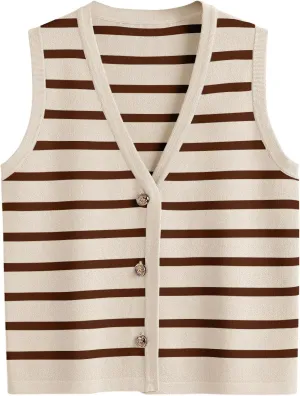 LILLUSORY Summer Vest Tops for Women 2025 Striped Sweater Vests Vacation Button Up Outfits Spring Shirts Blouses Clothes