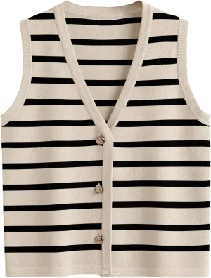 LILLUSORY Summer Vest Tops for Women 2025 Striped Sweater Vests Vacation Button Up Outfits Spring Shirts Blouses Clothes