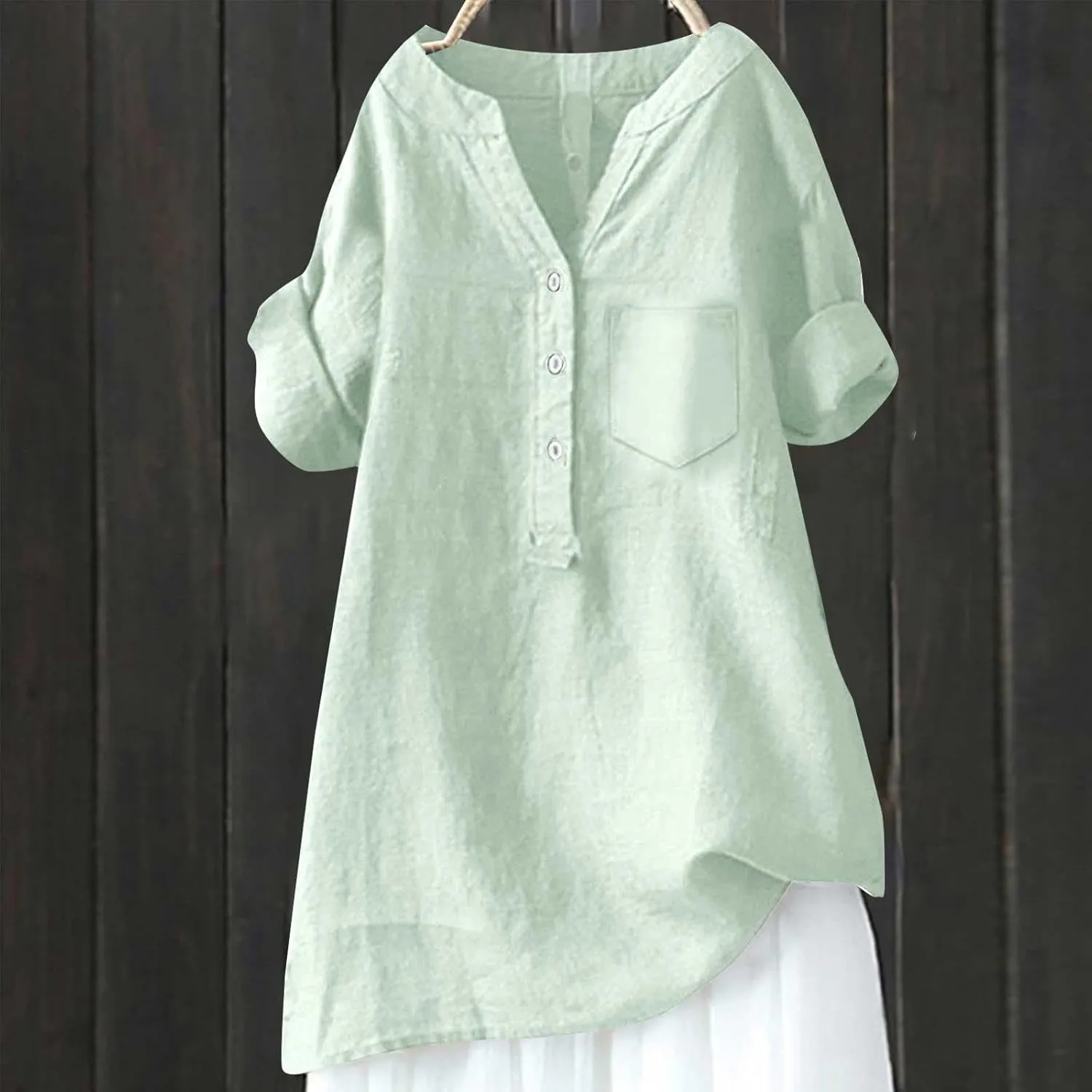 Linen Shirt for Women Breathable Tops Loose Crewneck Tops Womens Daily t Shirts Summer Shirts for Women 2024