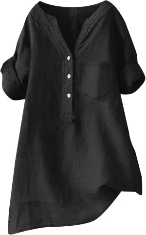 Linen Shirt for Women Breathable Tops Loose Crewneck Tops Womens Daily t Shirts Summer Shirts for Women 2024