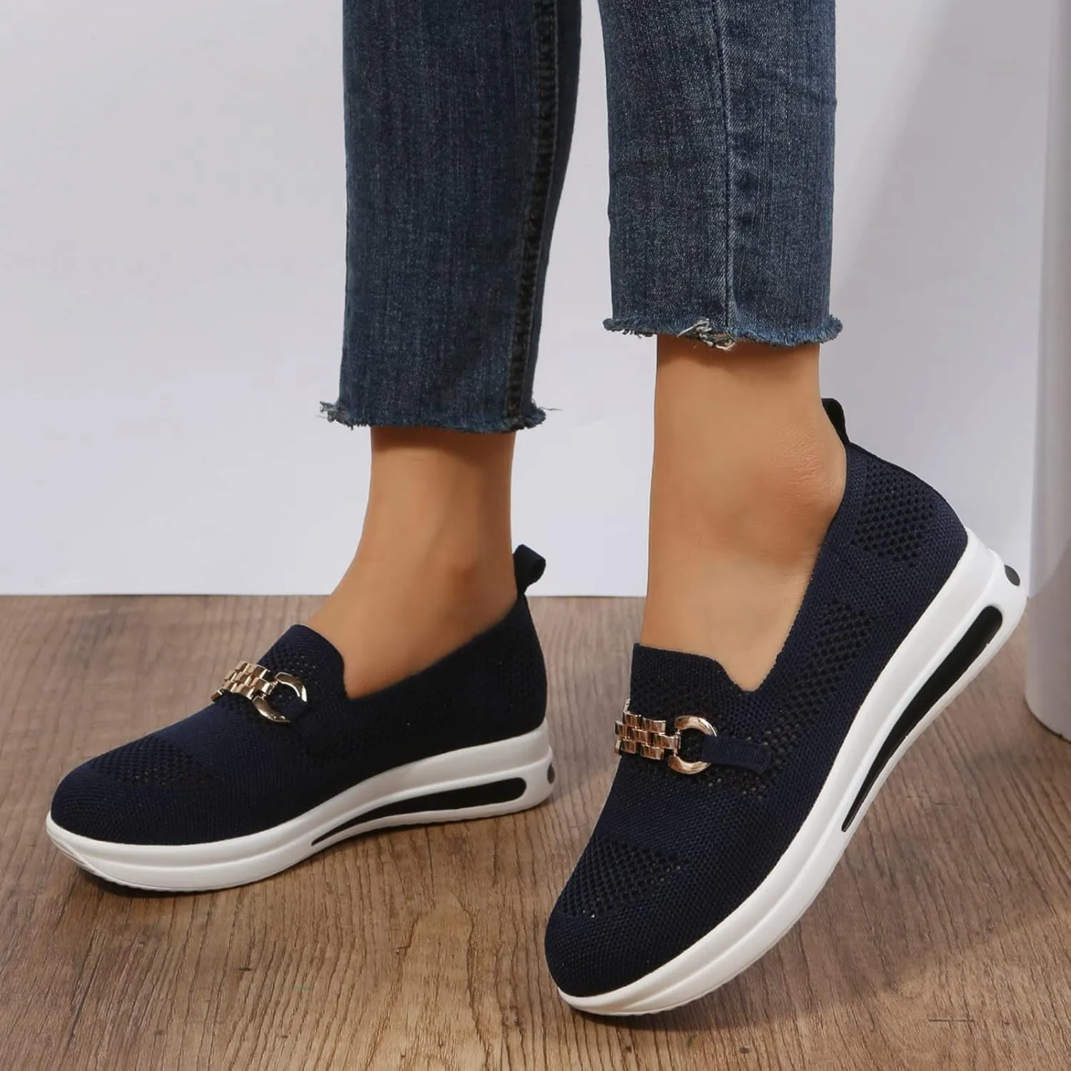 Loafers for Women Trendy Mesh Knit Walking Shoes Sock Sneakers Lightweight Comfy Breathable Pull-on Daily Casual Sneakers