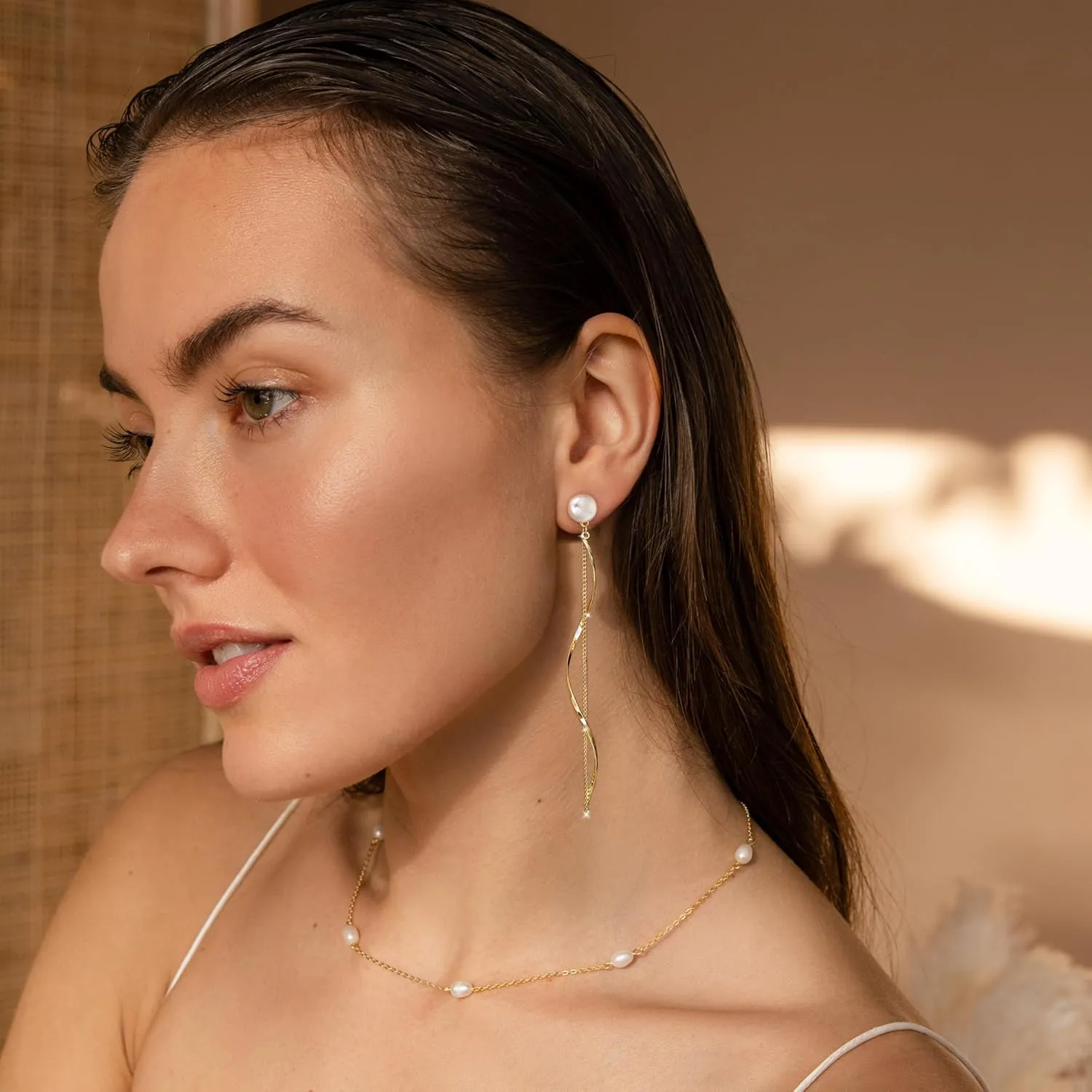 Long Gold Prom Earrings for Women, Pearl Dangle Drop and Chain Tassel Threader Earrings DanglingRhinestone Zirconia Hypoallergenic Bride Party Prom jewelryWomen Gifts