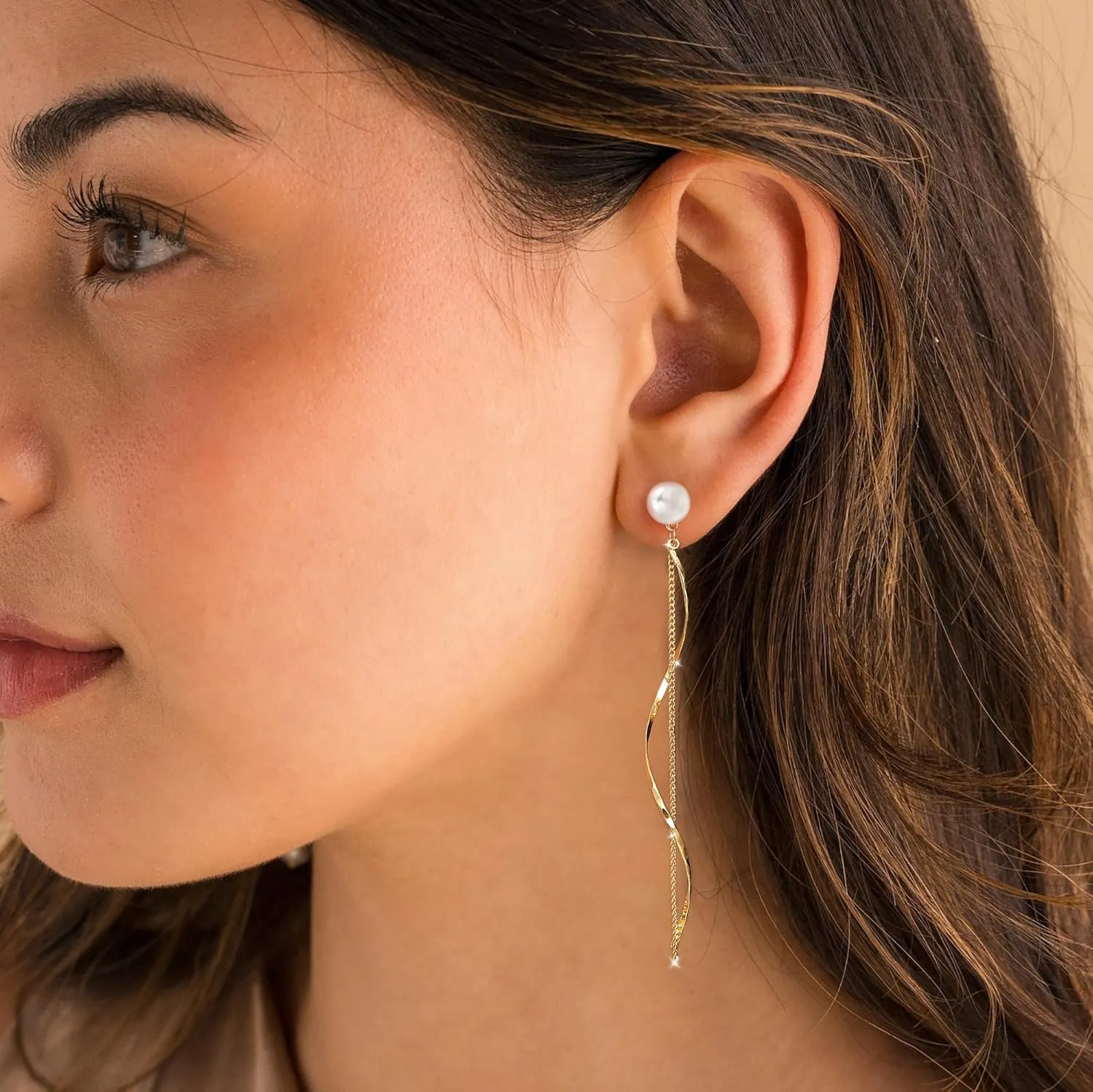 Long Gold Prom Earrings for Women, Pearl Dangle Drop and Chain Tassel Threader Earrings DanglingRhinestone Zirconia Hypoallergenic Bride Party Prom jewelryWomen Gifts