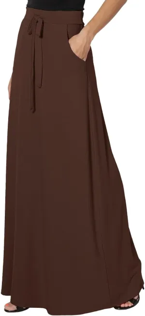 Long Maxi Skirt for Women Spring and Autumn City Leisure Skirt Ladies Solid Color Drawstring Women Flowy Casual