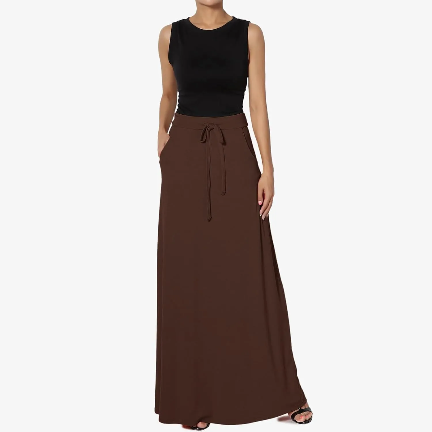 Long Maxi Skirt for Women Spring and Autumn City Leisure Skirt Ladies Solid Color Drawstring Women Flowy Casual