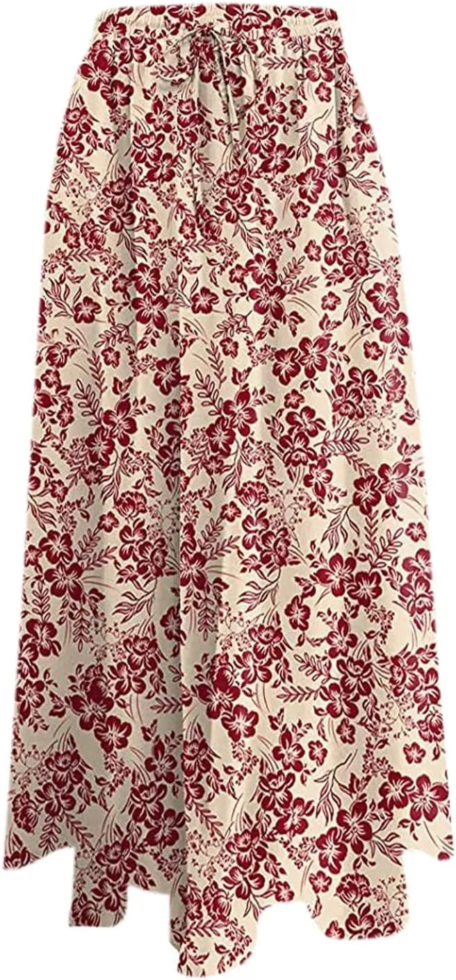 Long Skirts for Women Elegant Floral Pattern High Waist Boho Skirt A Line Midi Summer Beach Vacation Skirt