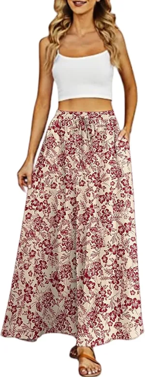 Long Skirts for Women Elegant Floral Pattern High Waist Boho Skirt A Line Midi Summer Beach Vacation Skirt