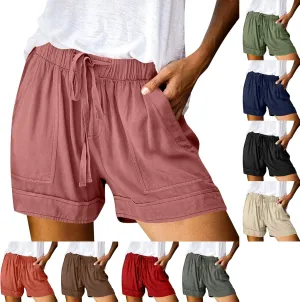 Lounge Shorts Women Casual Summer 2025 Trendy Lightweight Beach Linen Shorts with Pockets Elastic High Waisted Lounge Shorts