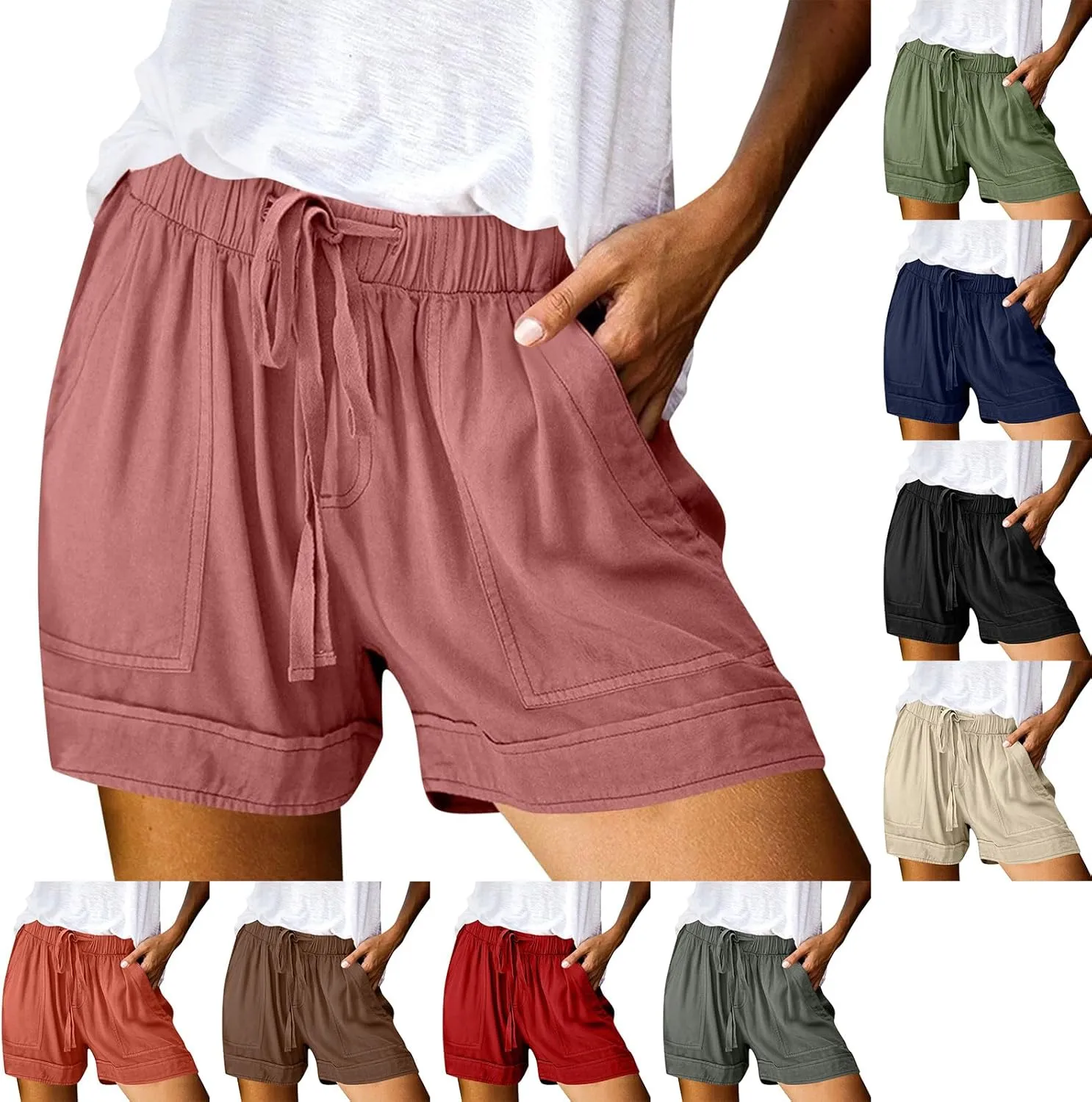 Lounge Shorts Women Casual Summer 2025 Trendy Lightweight Beach Linen Shorts with Pockets Elastic High Waisted Lounge Shorts