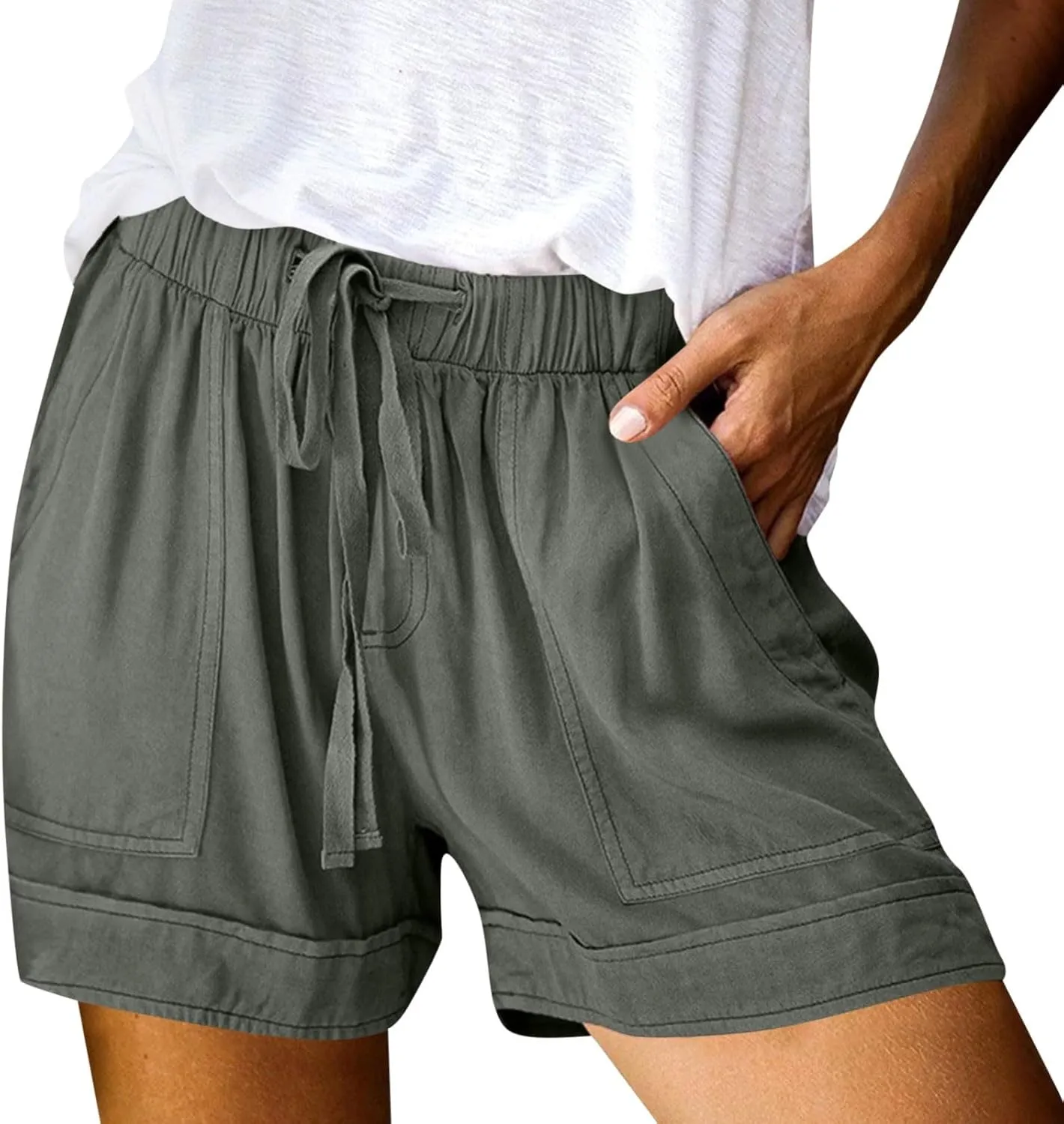 Lounge Shorts Women Casual Summer 2025 Trendy Lightweight Beach Linen Shorts with Pockets Elastic High Waisted Lounge Shorts