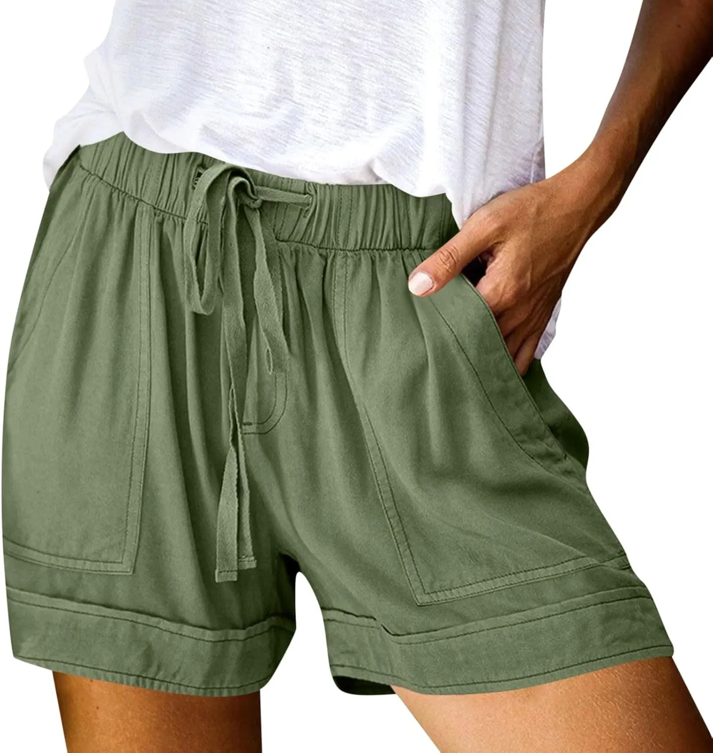 Lounge Shorts Women Casual Summer 2025 Trendy Lightweight Beach Linen Shorts with Pockets Elastic High Waisted Lounge Shorts