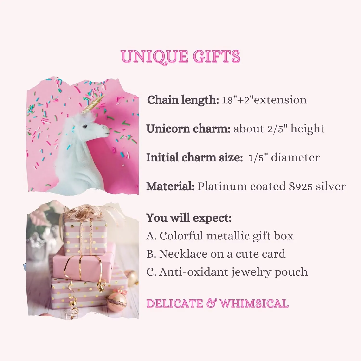 Loved Creations Unicorn Necklace Gifts | Initial Pendant Necklaces | S925 Sterling Silver Unicorns Jewelry | Birthday Christmas Gifts