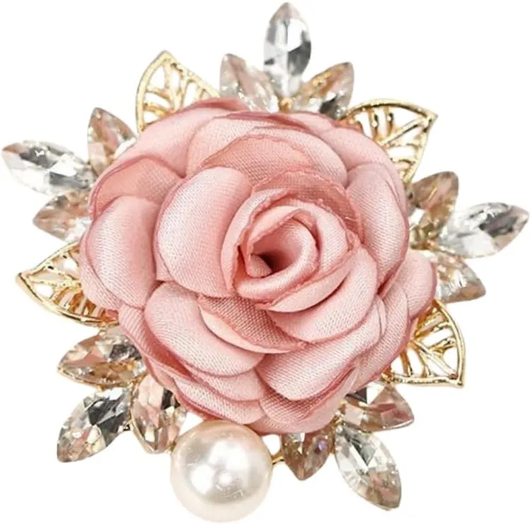 LOVEF Elegant Rose Flower Brooch Pin for Women Wedding Party Gentleman's Essentials Crystal Pearl Fabric Flower Lapel Pin Fashionable and Versatile Dress Suit Accessories Valentine's Day