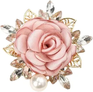 LOVEF Elegant Rose Flower Brooch Pin for Women Wedding Party Gentleman's Essentials Crystal Pearl Fabric Flower Lapel Pin Fashionable and Versatile Dress Suit Accessories Valentine's Day