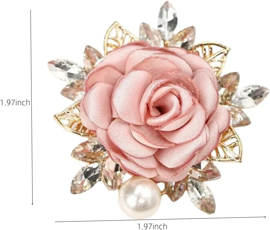 LOVEF Elegant Rose Flower Brooch Pin for Women Wedding Party Gentleman's Essentials Crystal Pearl Fabric Flower Lapel Pin Fashionable and Versatile Dress Suit Accessories Valentine's Day