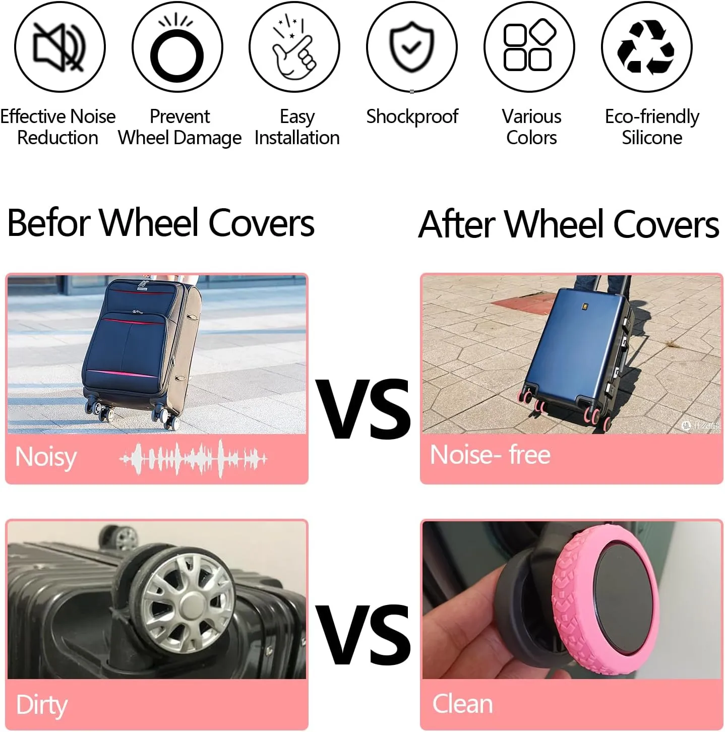 Luggage Wheel protection Covers,Luggage Protection Covers, Luggage Compartment Wheel Protection Cover, Luggage Wheels Silent Protection Cover, Shock-Proof Carry on Luggage Wheels Cover (8Pcs Black)
