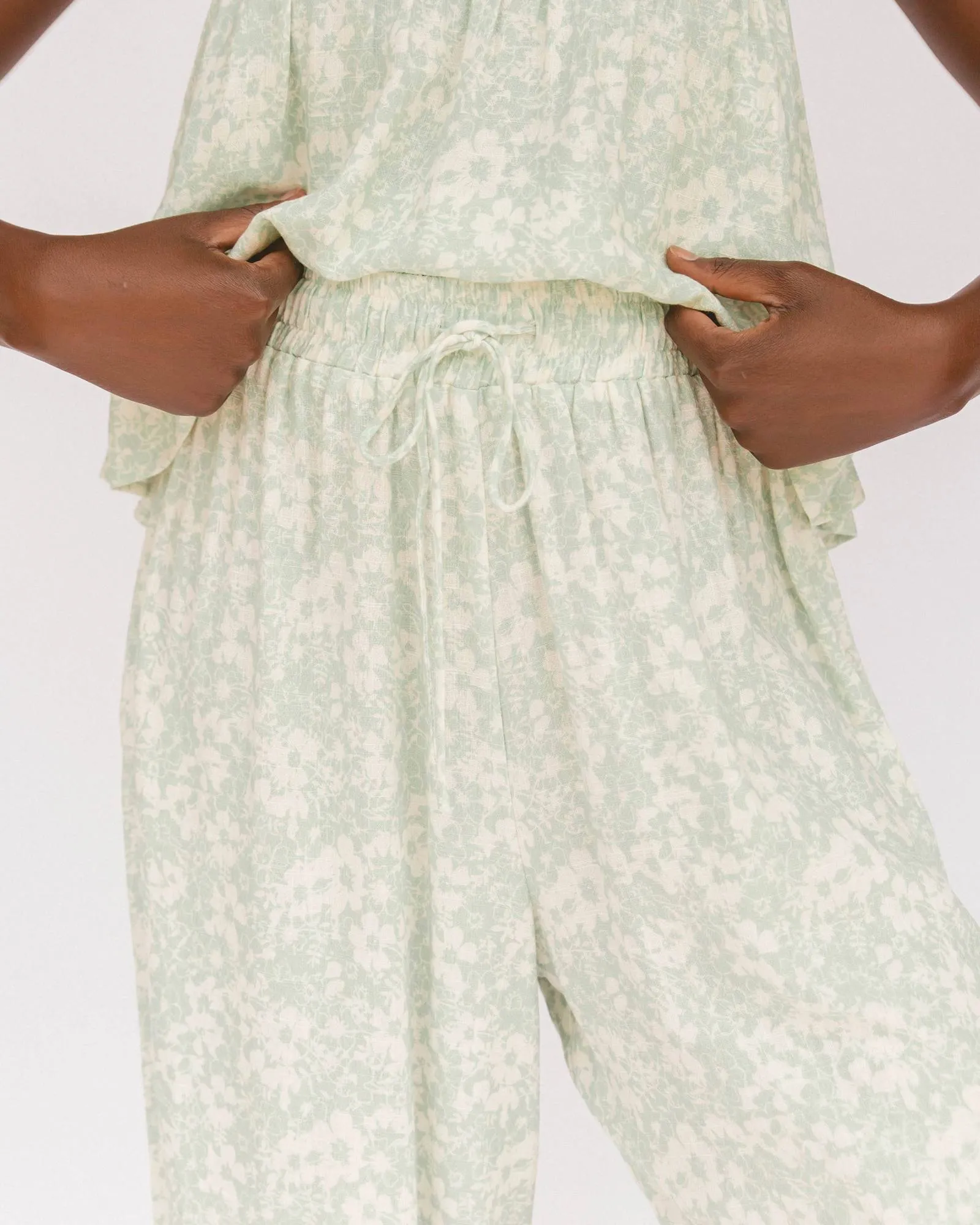 Lullaby Club Teresa Pants - Mint Daises *FINAL SALE*
