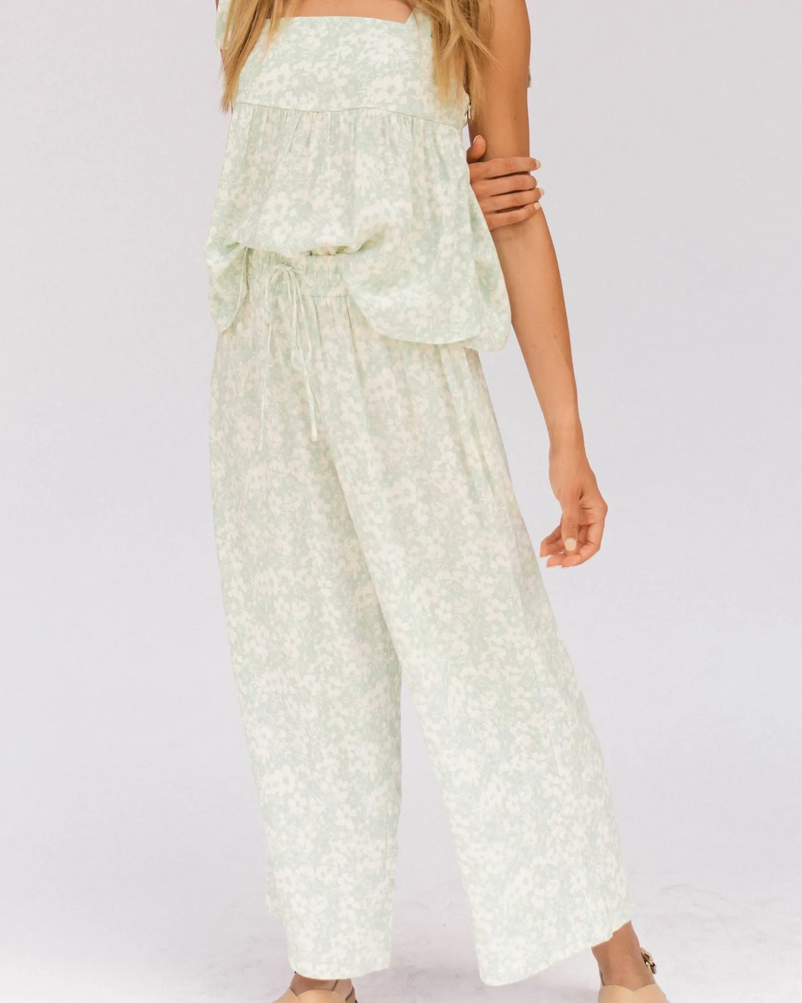 Lullaby Club Teresa Pants - Mint Daises *FINAL SALE*