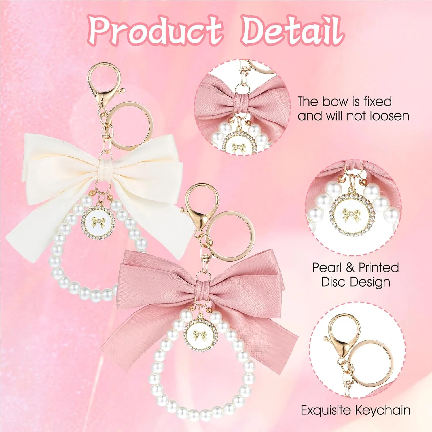Lusofie 2Pcs Cute Bow Keychain for Women,Pearl Key Chains