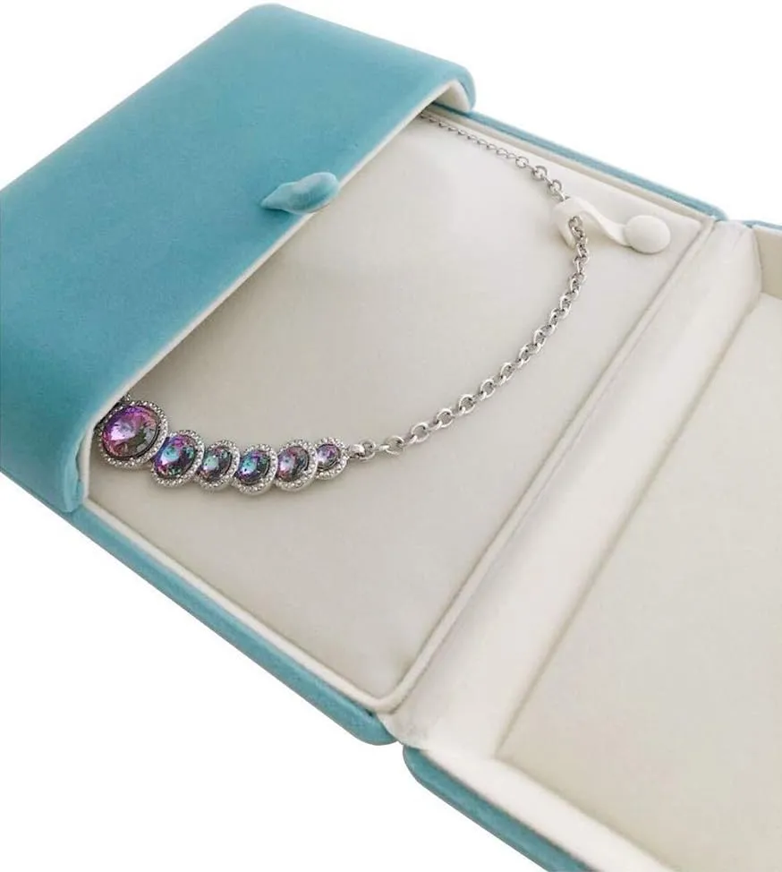 Luxurious Premium Grade Aqua Velvet Jewelry Packaging Case for Pearl Strands Necklace Large Banquet Necklace Unique Design (Jewelry not included)