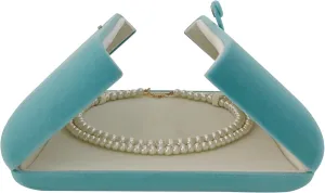 Luxurious Premium Grade Aqua Velvet Jewelry Packaging Case for Pearl Strands Necklace Large Banquet Necklace Unique Design (Jewelry not included)