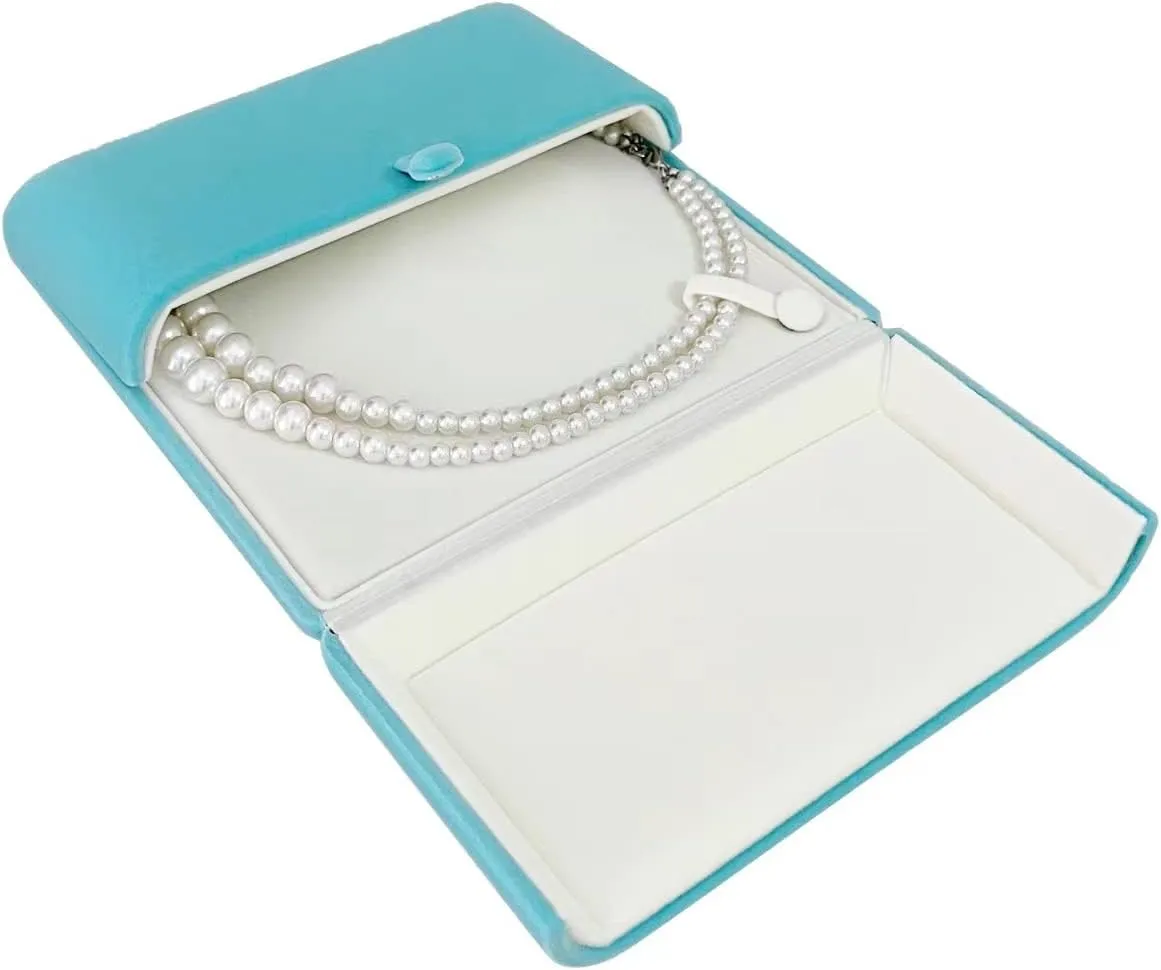 Luxurious Premium Grade Aqua Velvet Jewelry Packaging Case for Pearl Strands Necklace Large Banquet Necklace Unique Design (Jewelry not included)