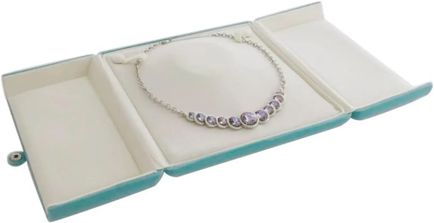 Luxurious Premium Grade Aqua Velvet Jewelry Packaging Case for Pearl Strands Necklace Large Banquet Necklace Unique Design (Jewelry not included)