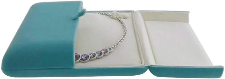 Luxurious Premium Grade Aqua Velvet Jewelry Packaging Case for Pearl Strands Necklace Large Banquet Necklace Unique Design (Jewelry not included)