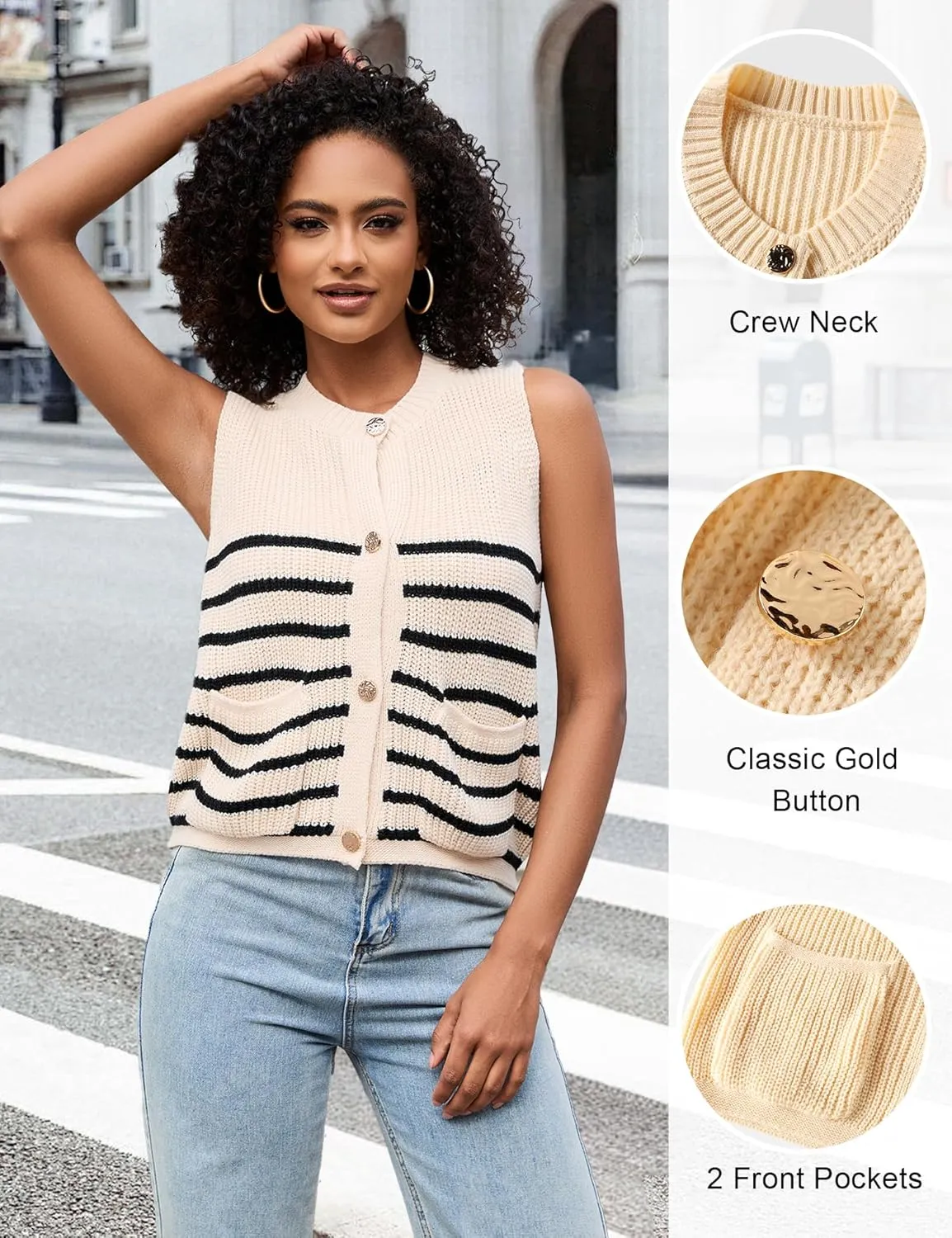 LUYAA Womens Sleeveless Sweater Vest Crochet Chunky Button Down Cardigan Vests Tops 2025 Trendy Summer Casual Outfits