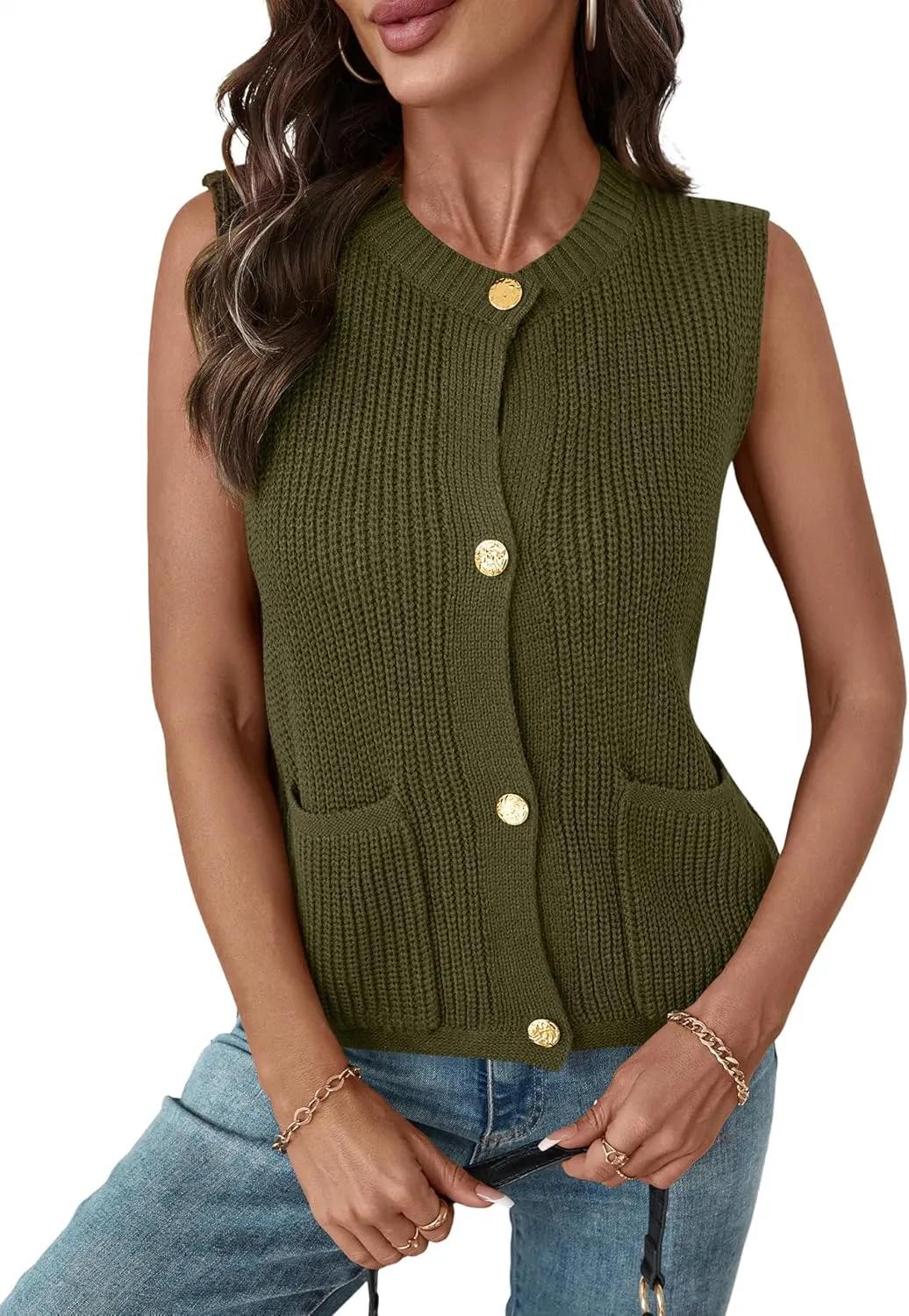LUYAA Womens Sleeveless Sweater Vest Crochet Chunky Button Down Cardigan Vests Tops 2025 Trendy Summer Casual Outfits