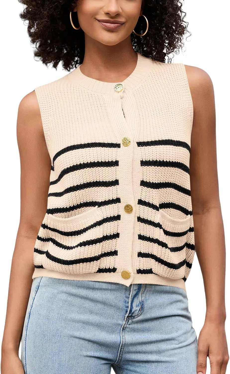 LUYAA Womens Sleeveless Sweater Vest Crochet Chunky Button Down Cardigan Vests Tops 2025 Trendy Summer Casual Outfits